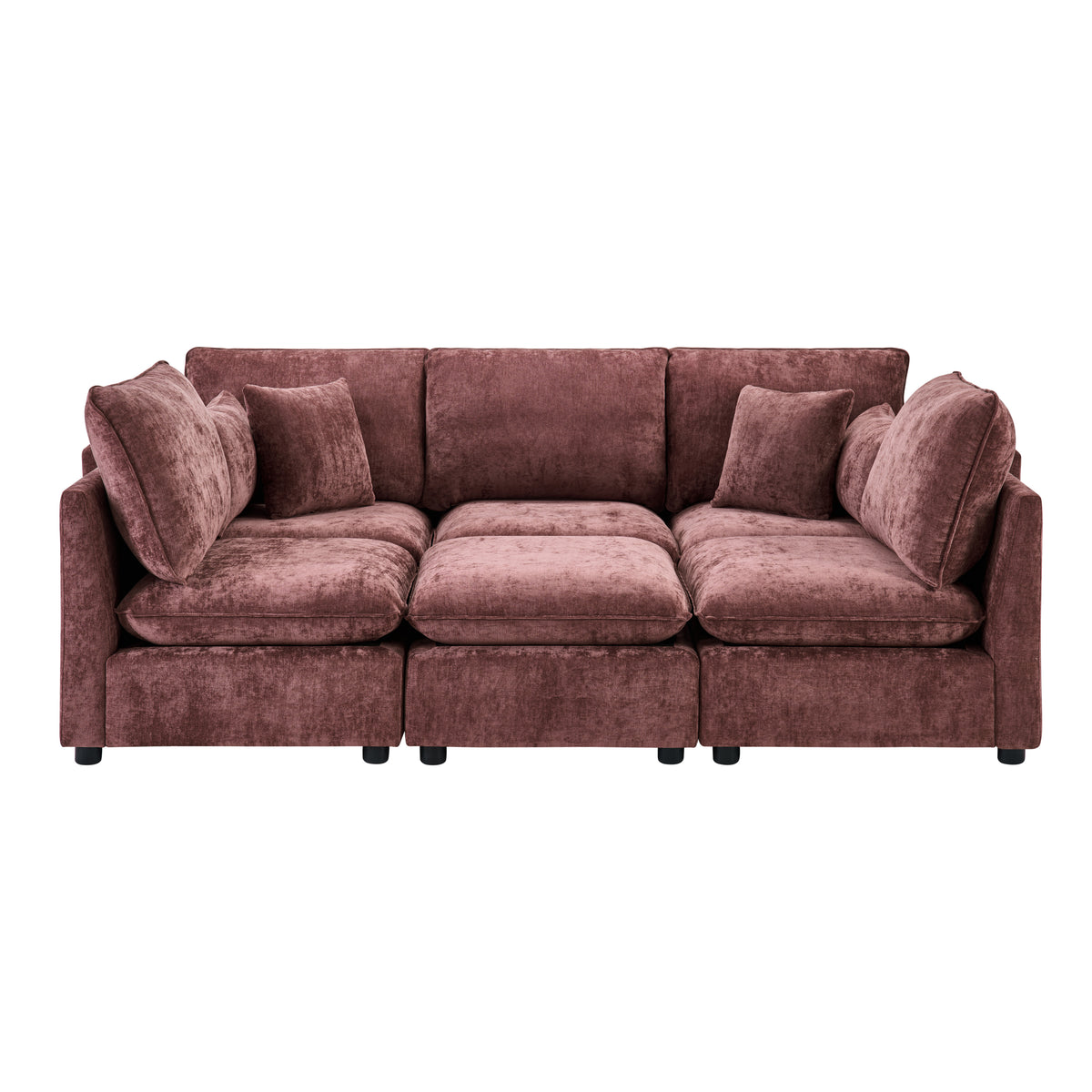 Red Chenille Modular Sectional Couch with Ottoman, 93.7 in Wide