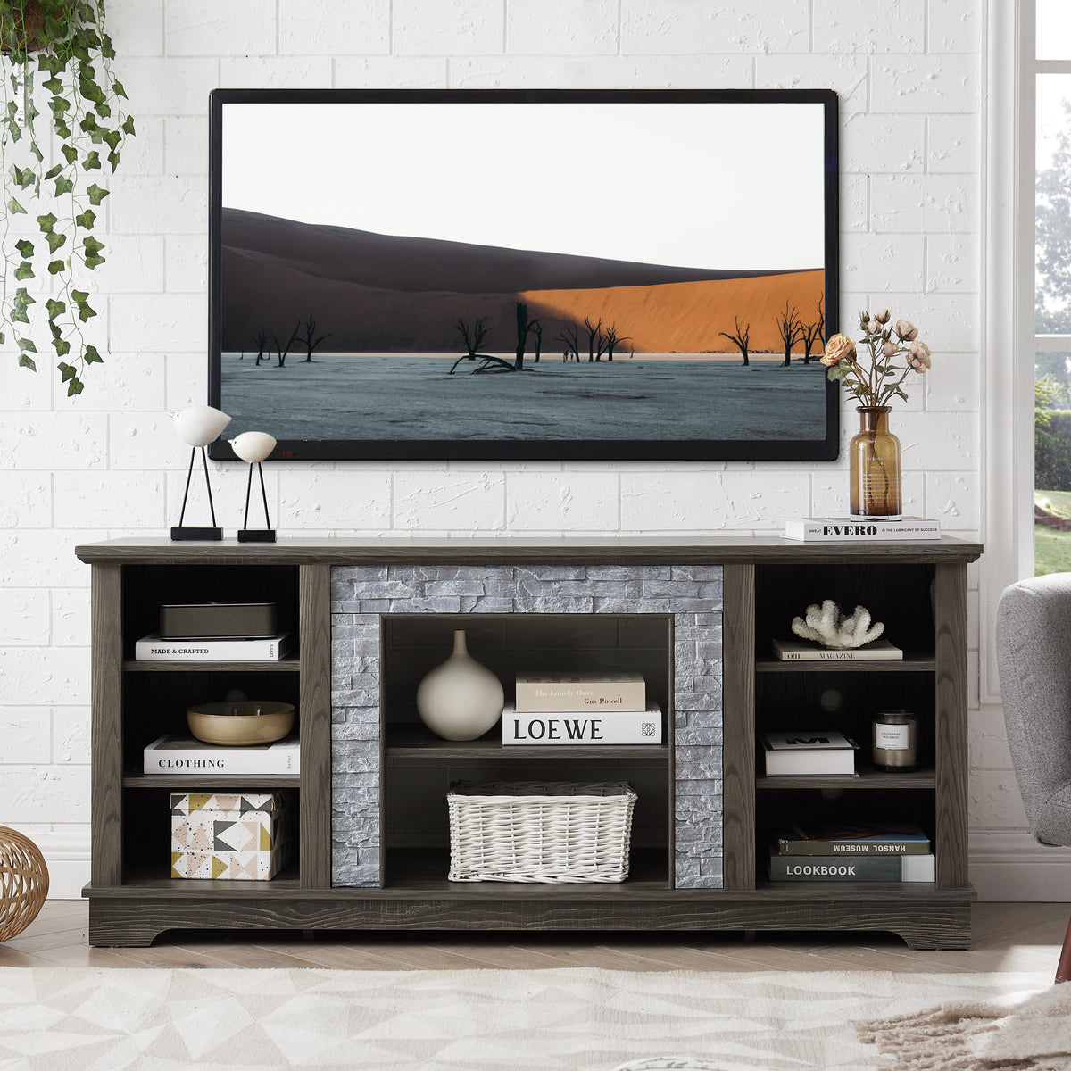 Gray TV Stand, 58.3 in Wide