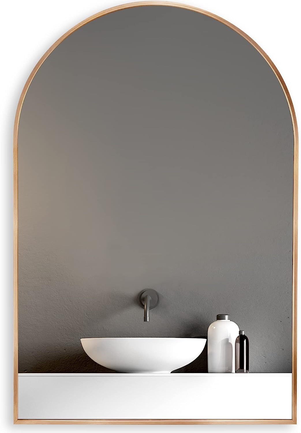 Arched Metal Mirror, 20 x 30 in, Gold Aluminum Frame