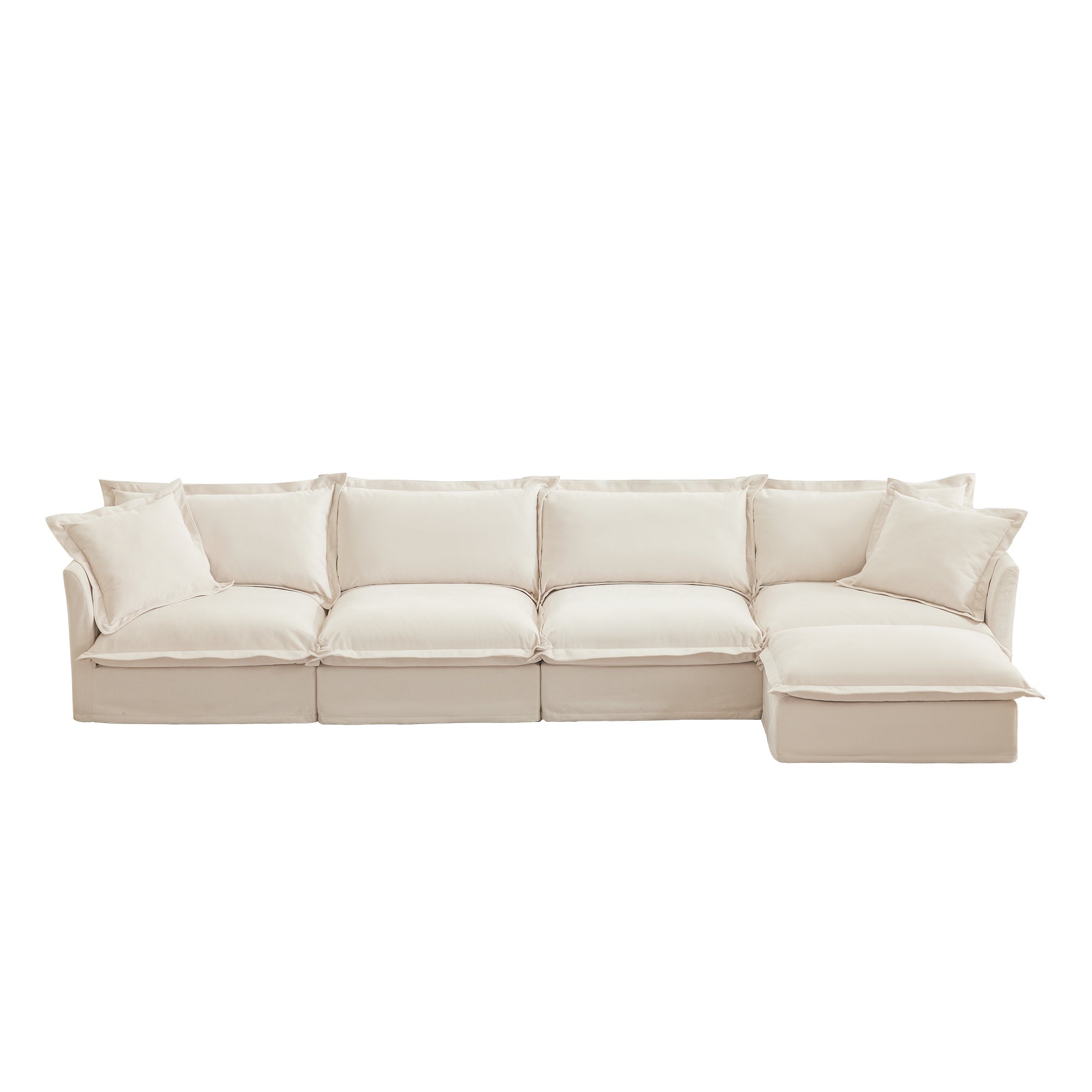 Fluffy 4-Seat Modular Sofa in Chenille Cream #OttOnly_1 #Fabric_Chenille Cream