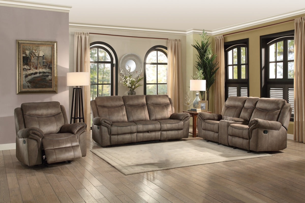 Brown Microfiber 3-Piece Reclining Set, USB Charging Ports