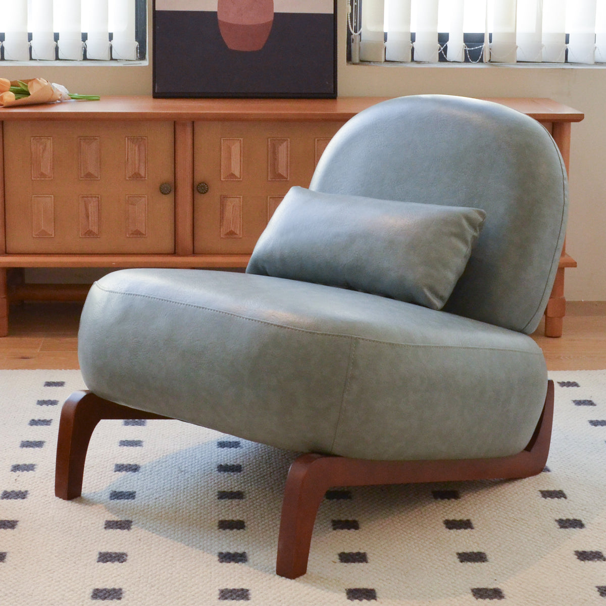 Blue Vegan Leather Accent Chair