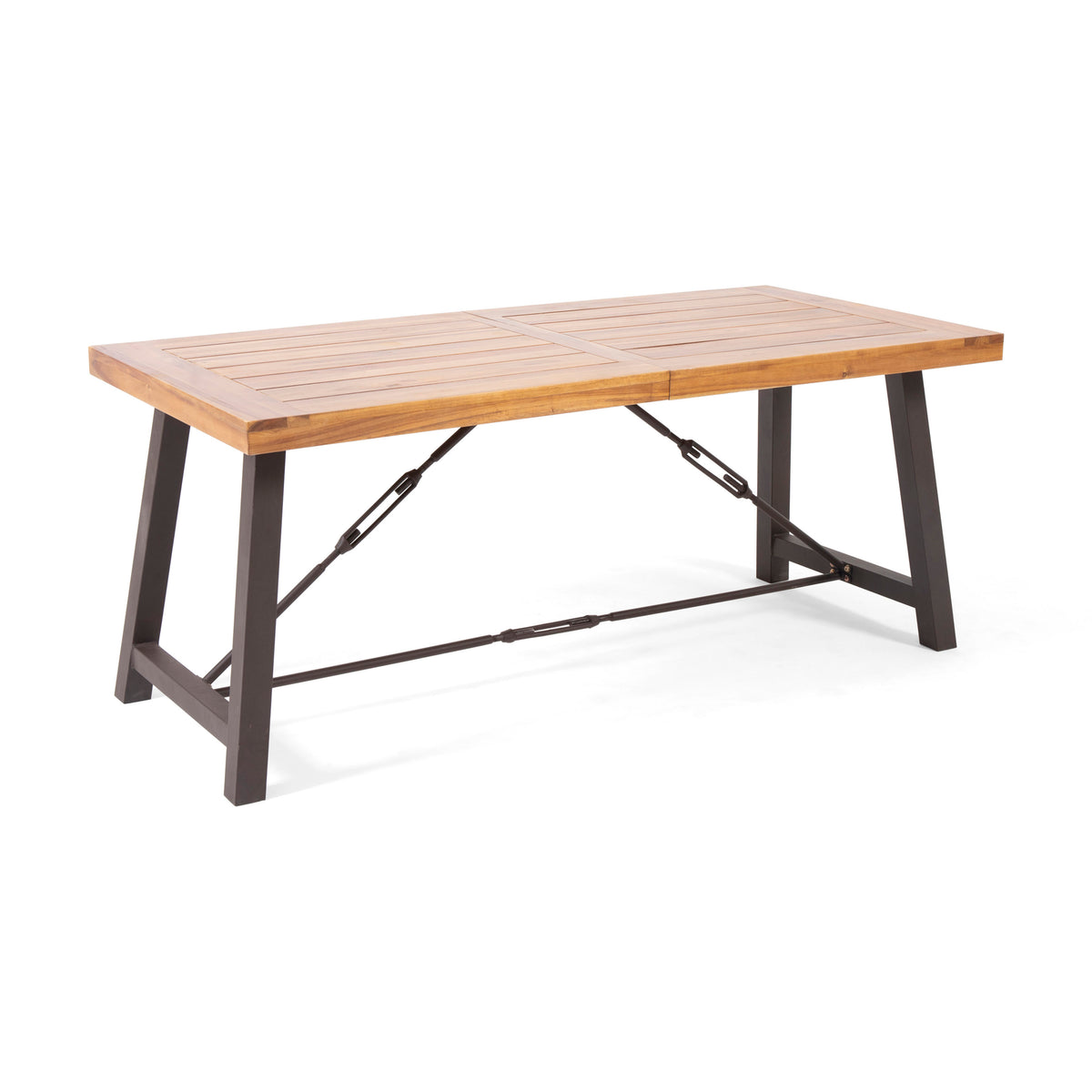 Teak Finish Solid Wood Outdoor Dining Table, 70 in Wide