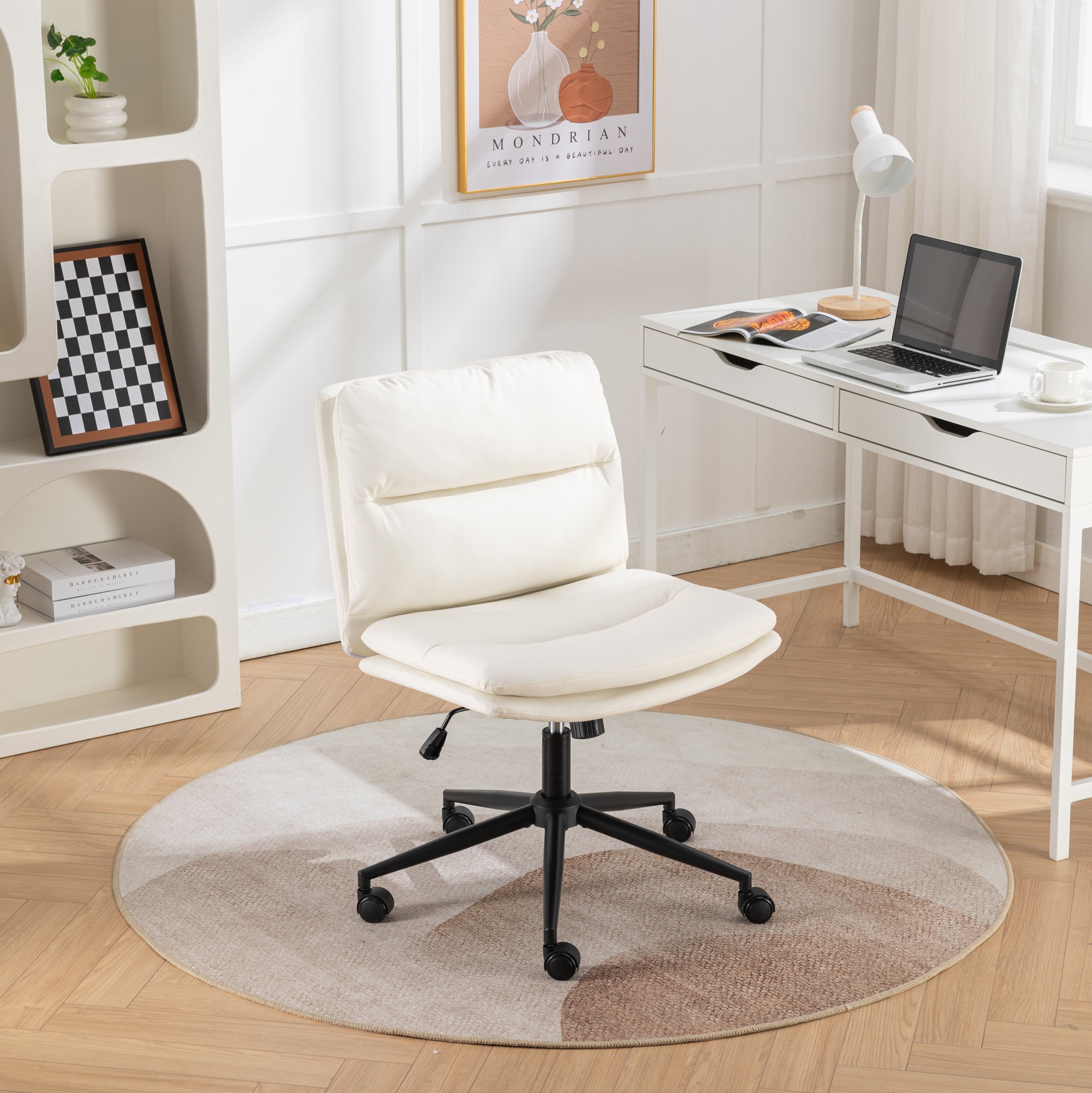 Height Adjustable Rolling Office Chair, 24.5 in, White