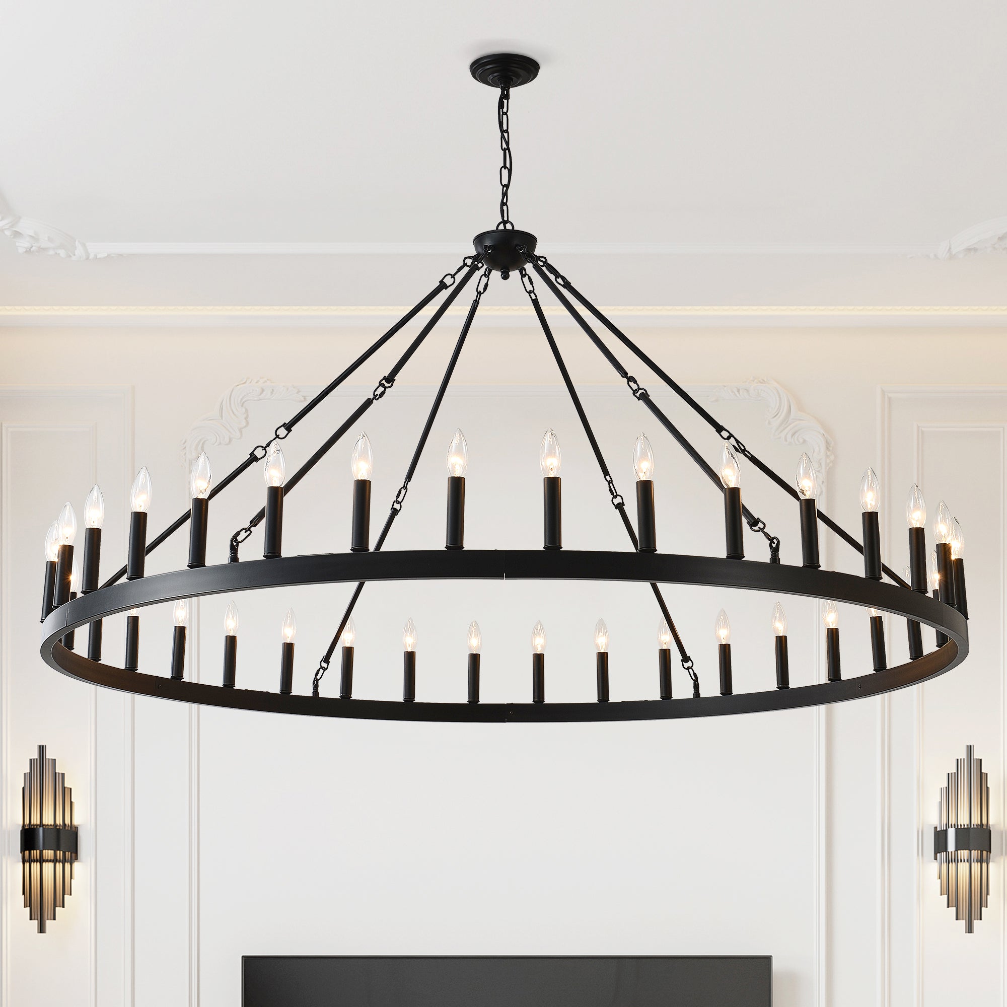 63-Inch Round Chandelier, 36-Light Iron, Matte Black