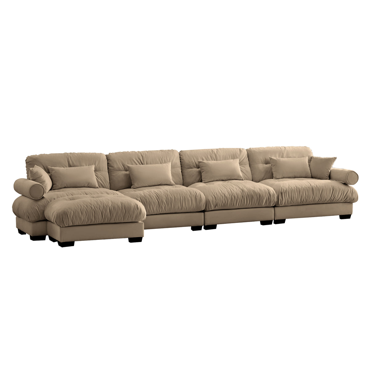 Camel Velvet Sectional Couch with Ottoman