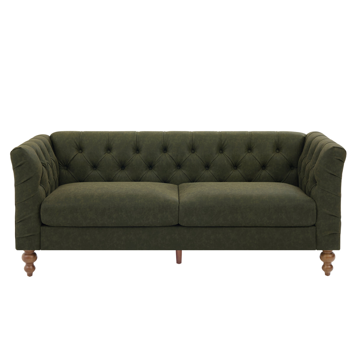 Green Vegan Leather 3-Seat Chesterfield Sofa, 73.5 in Wide