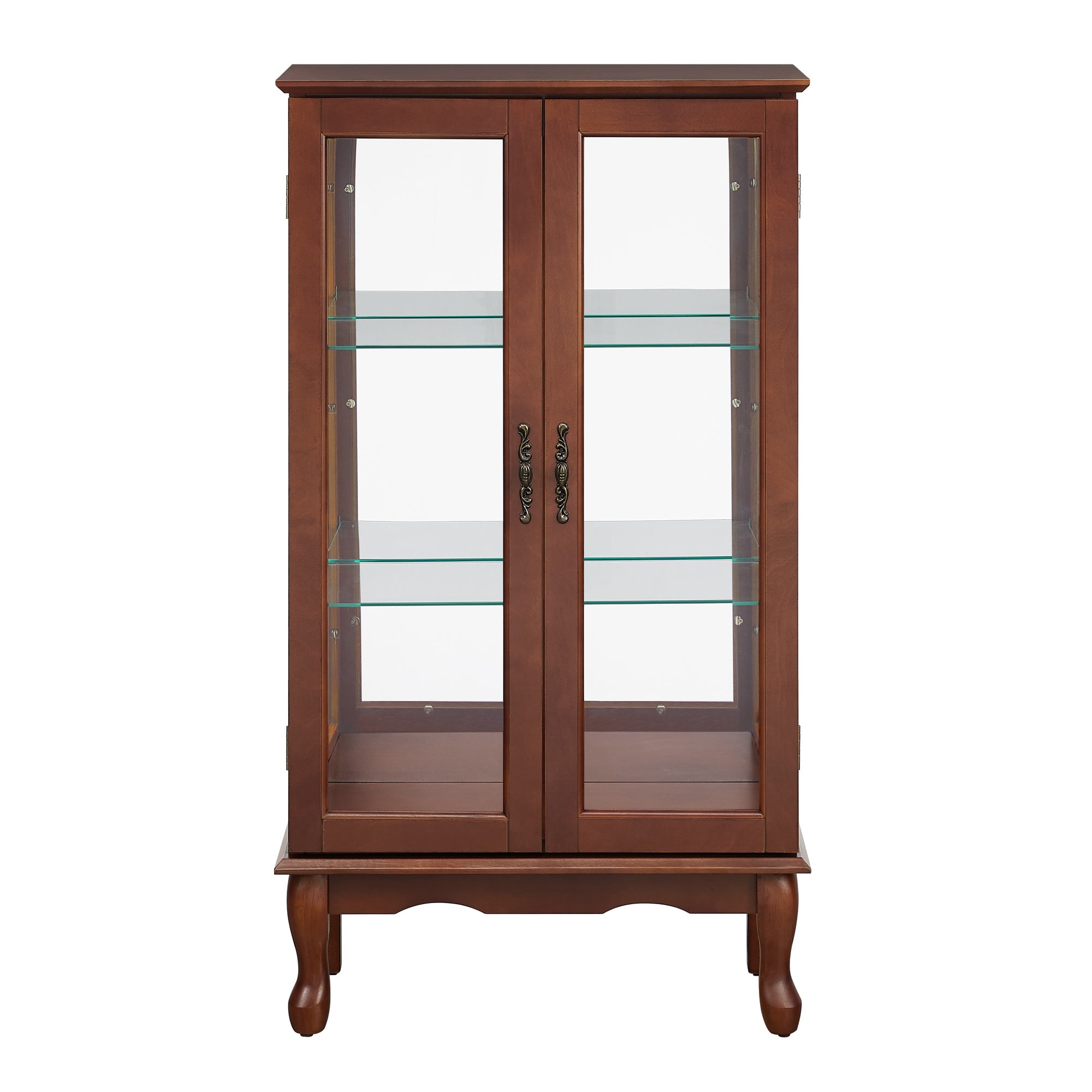 Walnut Lighted Curio Display Cabinet, 3-Shelf with 2 Glass Doors