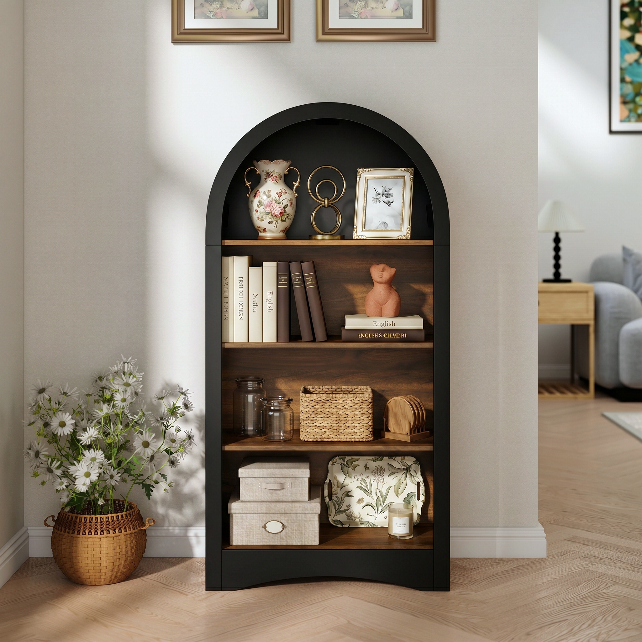 Storage Cabinet, 23.6 in, Black, 4-Shelf