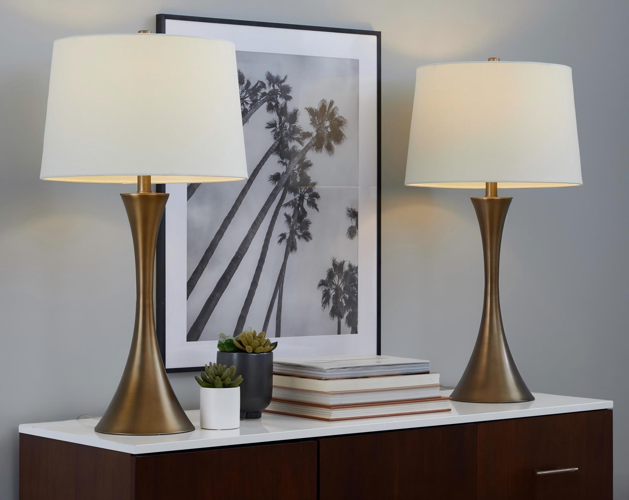 Table Lamp with Linen Shade, Bronze Finish