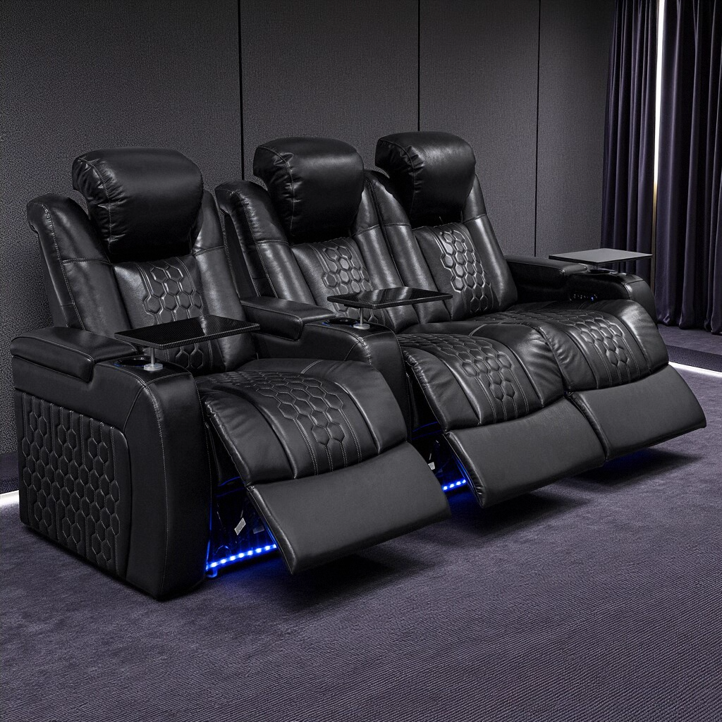 Black Top Grain Leather Power Reclining Sofa, 93.3 in Wide, 3-Seat