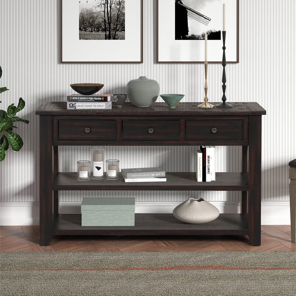 Black Entryway Console Table with Storage, 48.8 in Wide