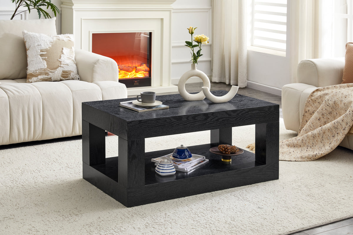 Black Rectangular Coffee Table with Storage, 39.5 in