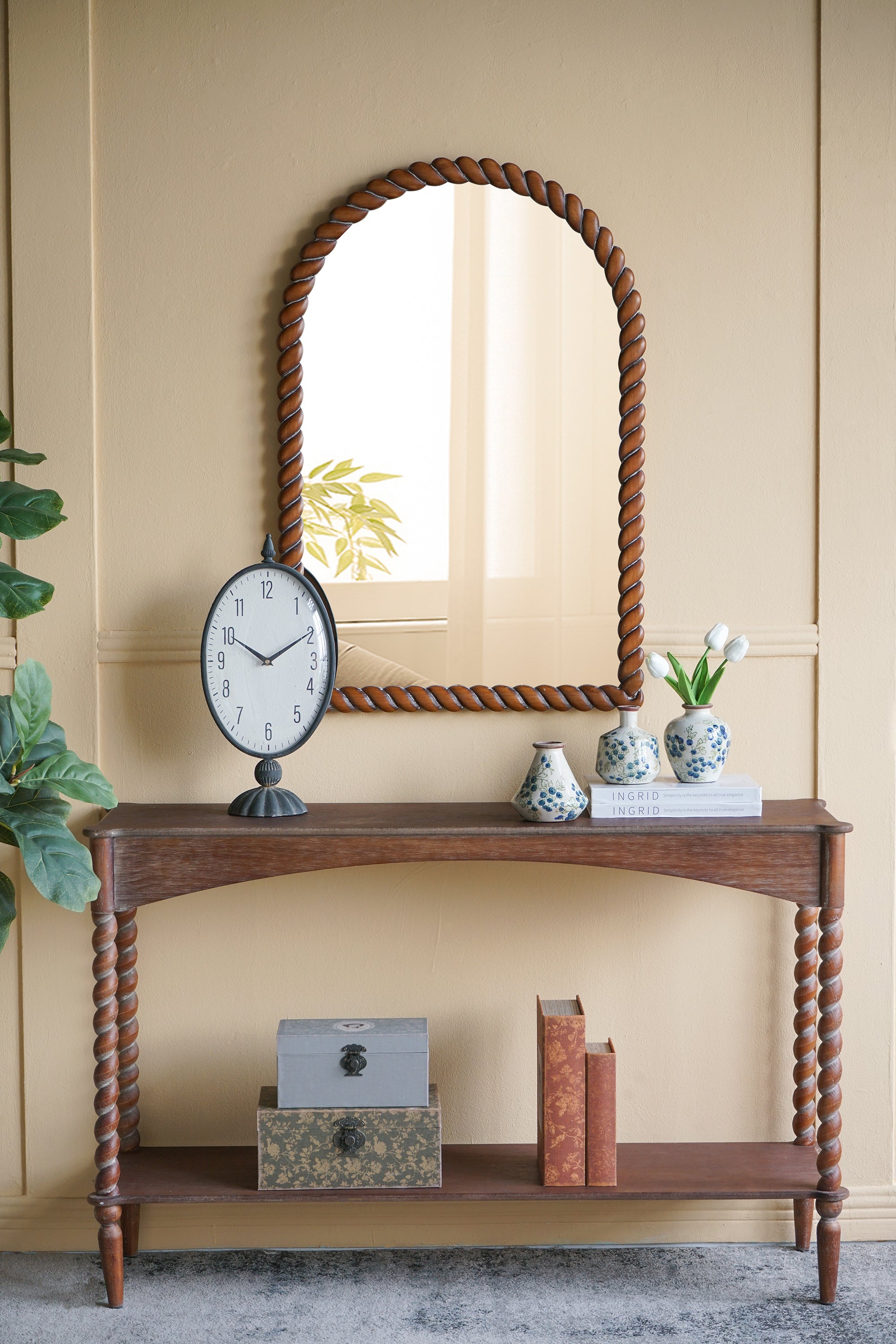 Arched Wood Frame Mirror, 24 x 35.8 in, Brown