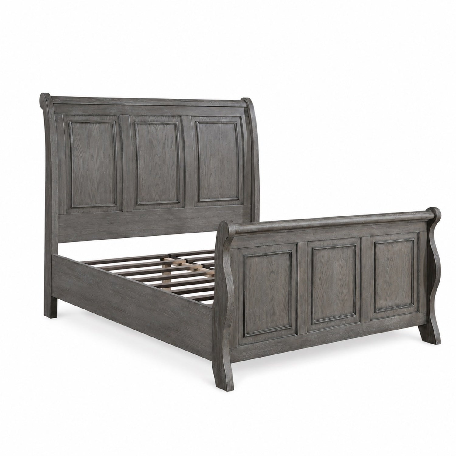 King Bed Set with Sleigh Headboard and Nightstands, Gray