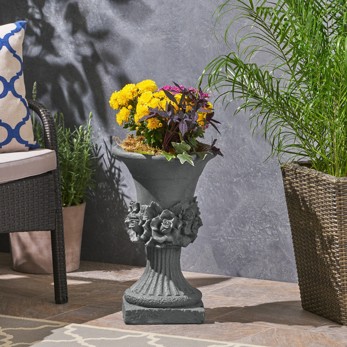 Gray Outdoor Planter, 19.5 in Tall