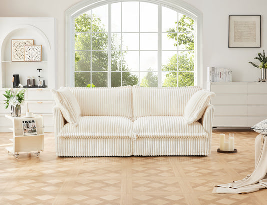 Modern Slipcovered 2-Seat Sofa Couches for Living Room, 2 Seater Sofa, Corduroy Deep Seat Sofa with Upholstered Cushion&Detachable Cover, Comfy Sofa Couch for Small Space, Apartment, Cream Corduroy