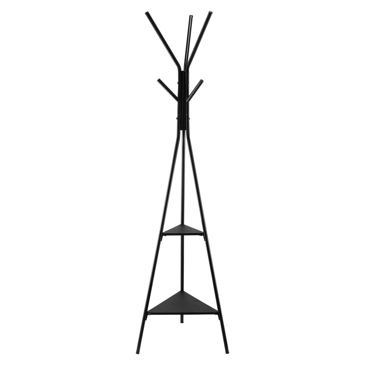 Black Coat Rack with Shelves, 2 Shelves