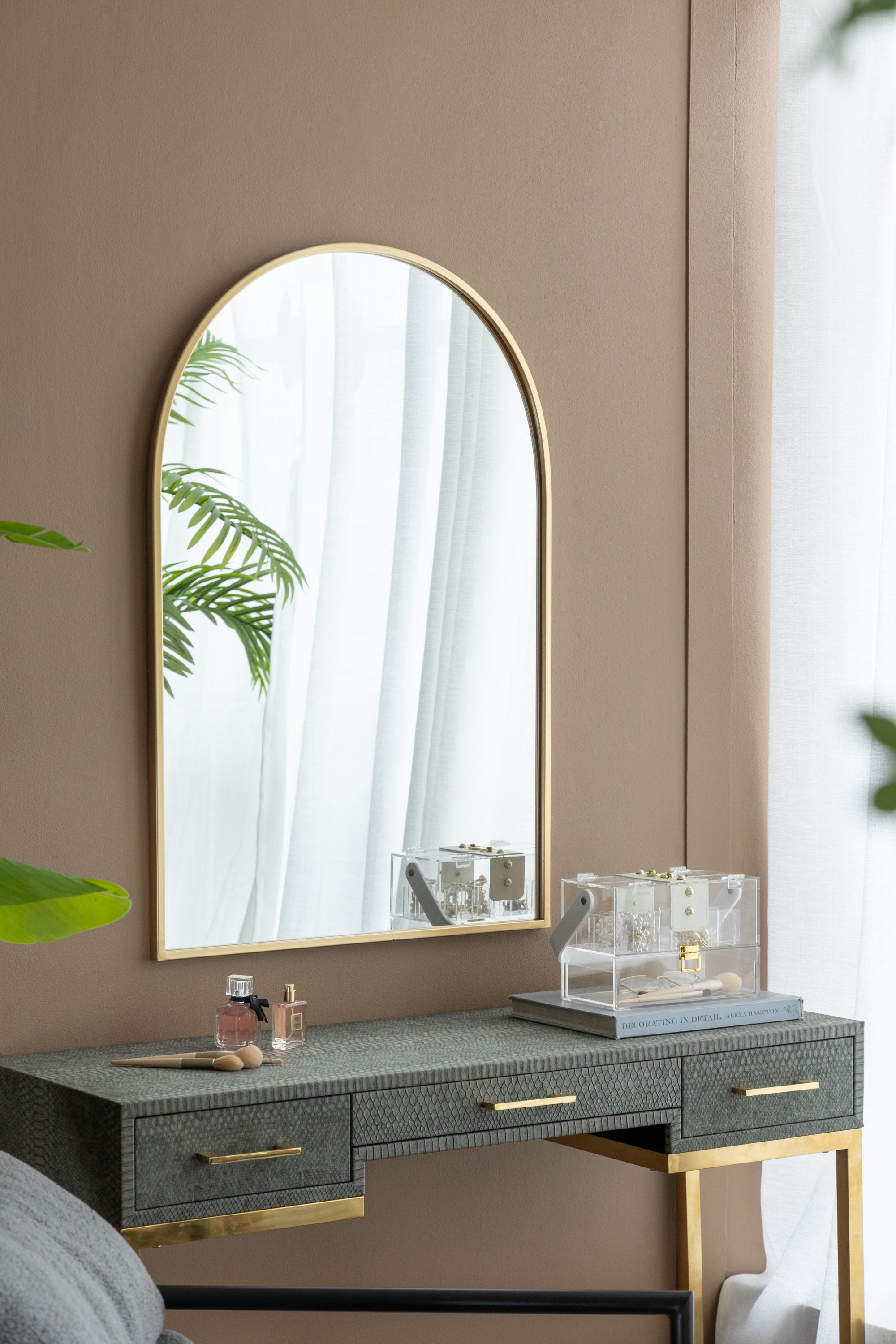 24" x 36" Gold Arched Mirror with Iron Frame