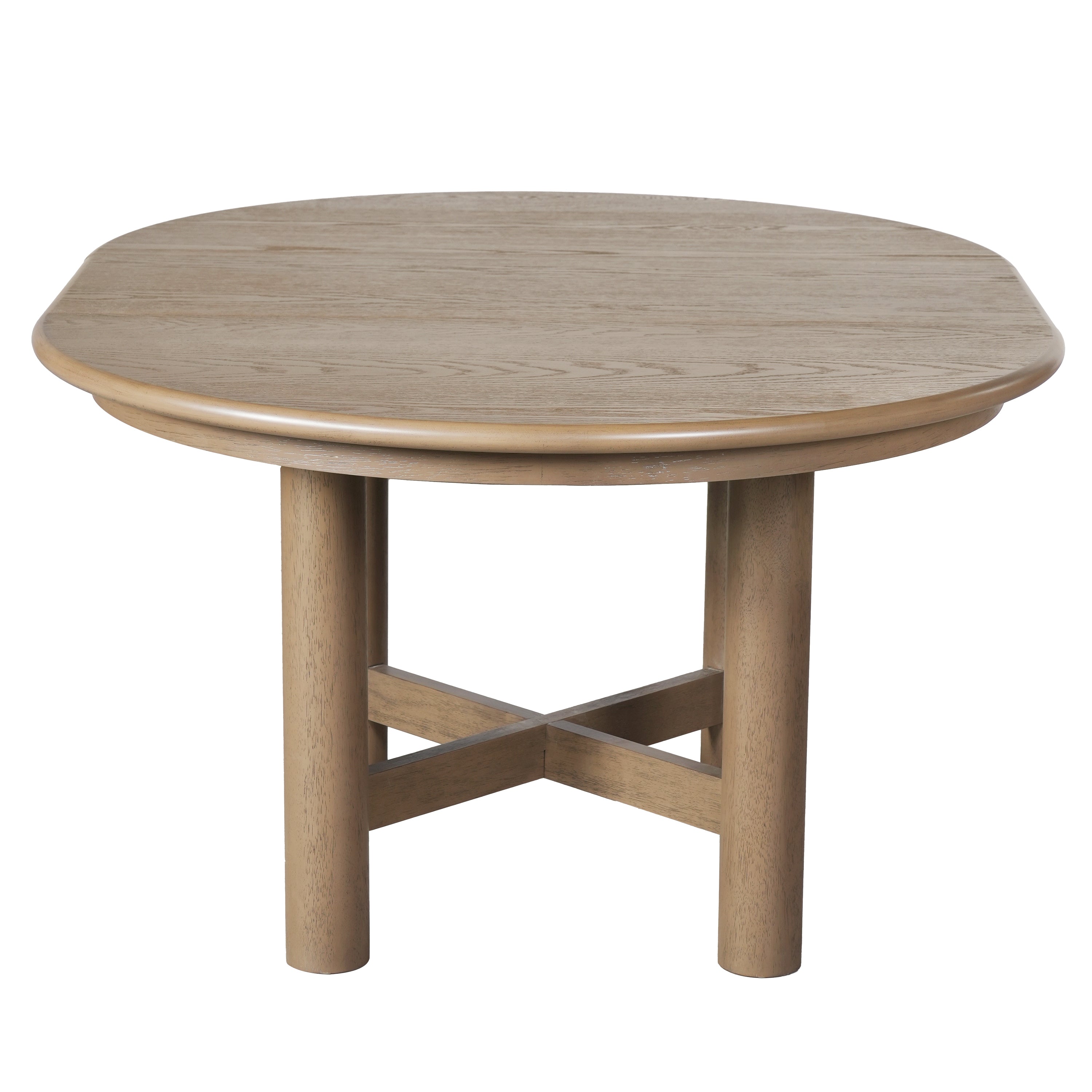 Front studio elevation of the oak-veneer table extended to a squared oval