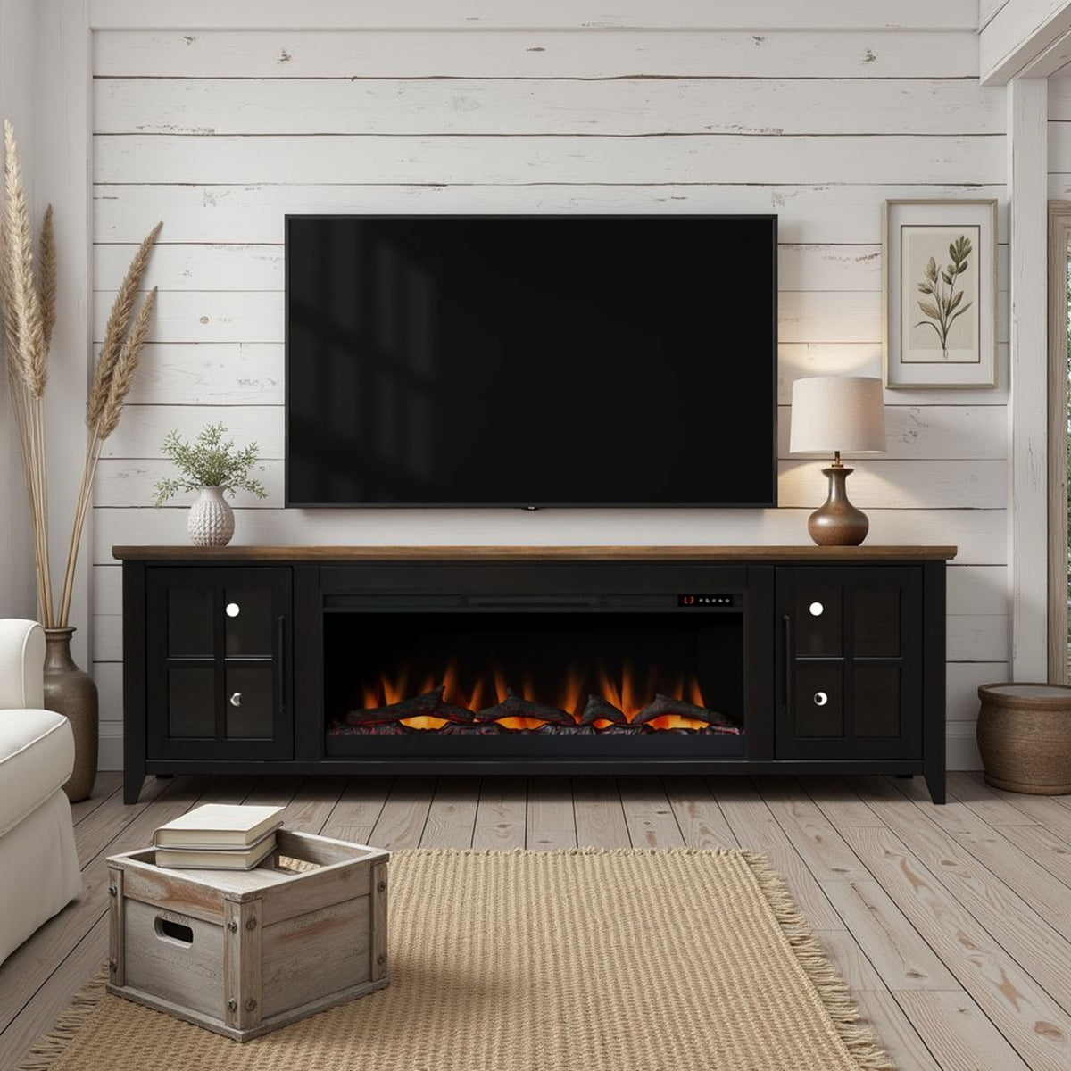 Black Fireplace TV Stand for TVs up to 95 in, 83 in Wide