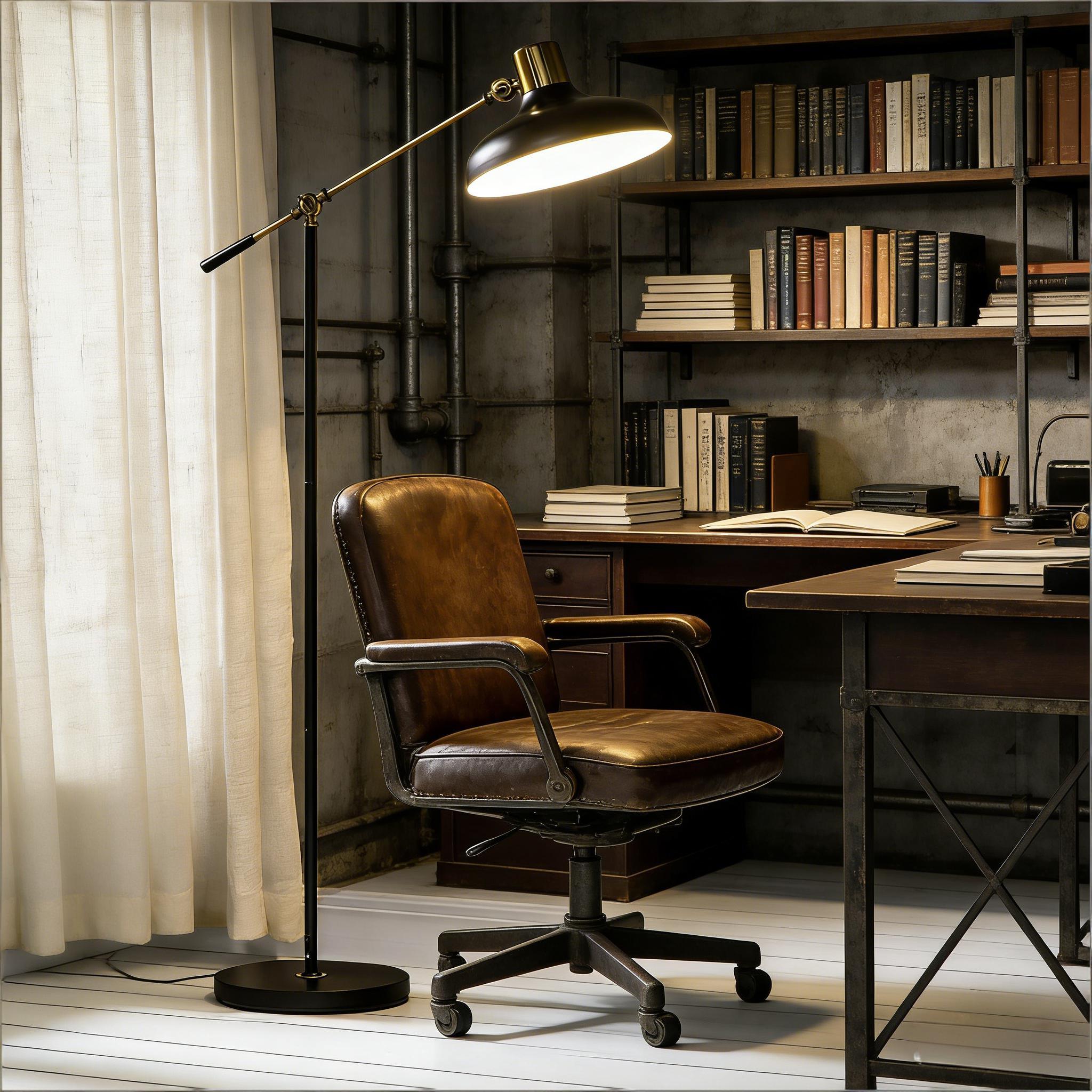 Floor Lamp, Adjustable, Metal, Foot Switch, Black or Gold