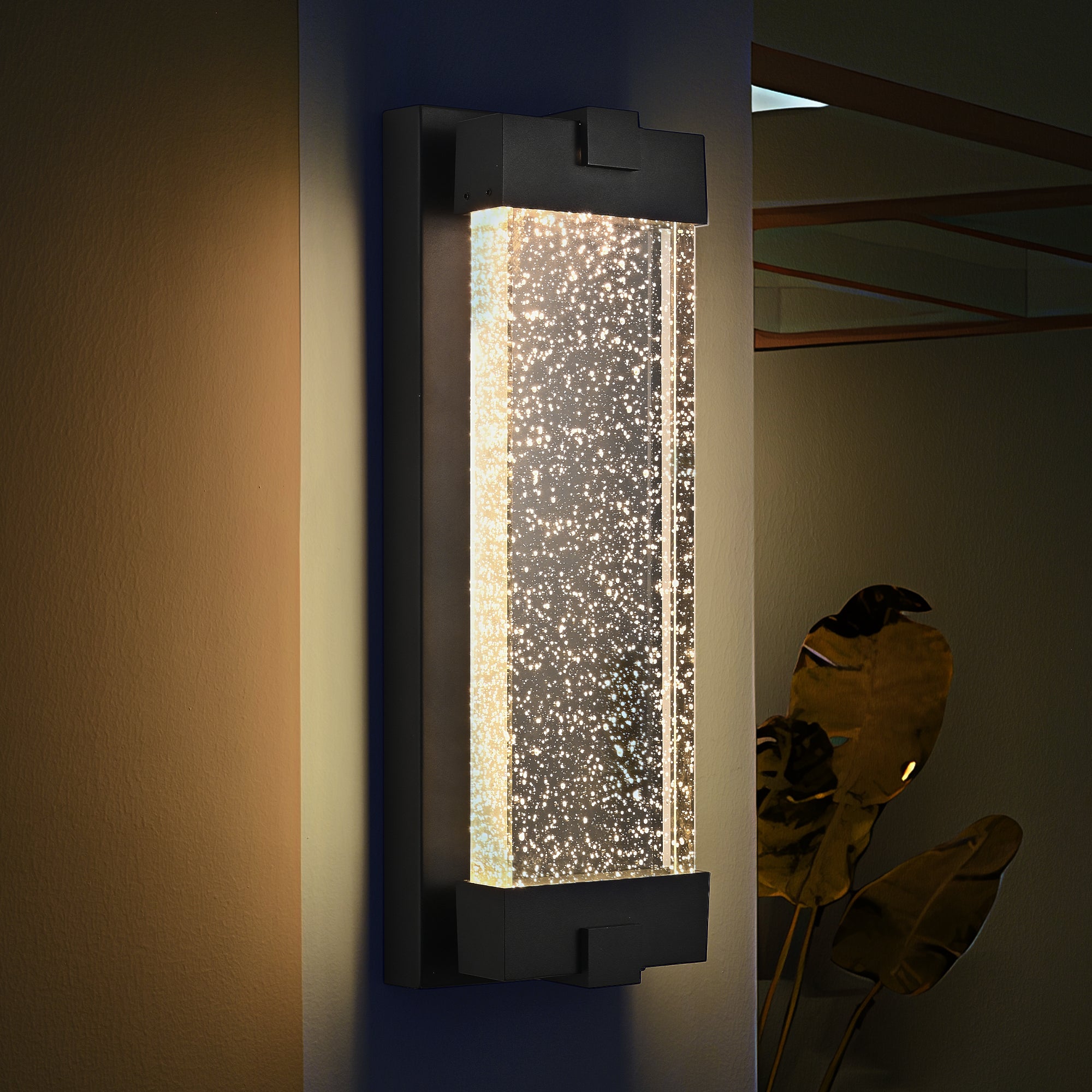 Outdoor Wall Sconce with Bubble Crystal Shade, Aluminum Finish, Black