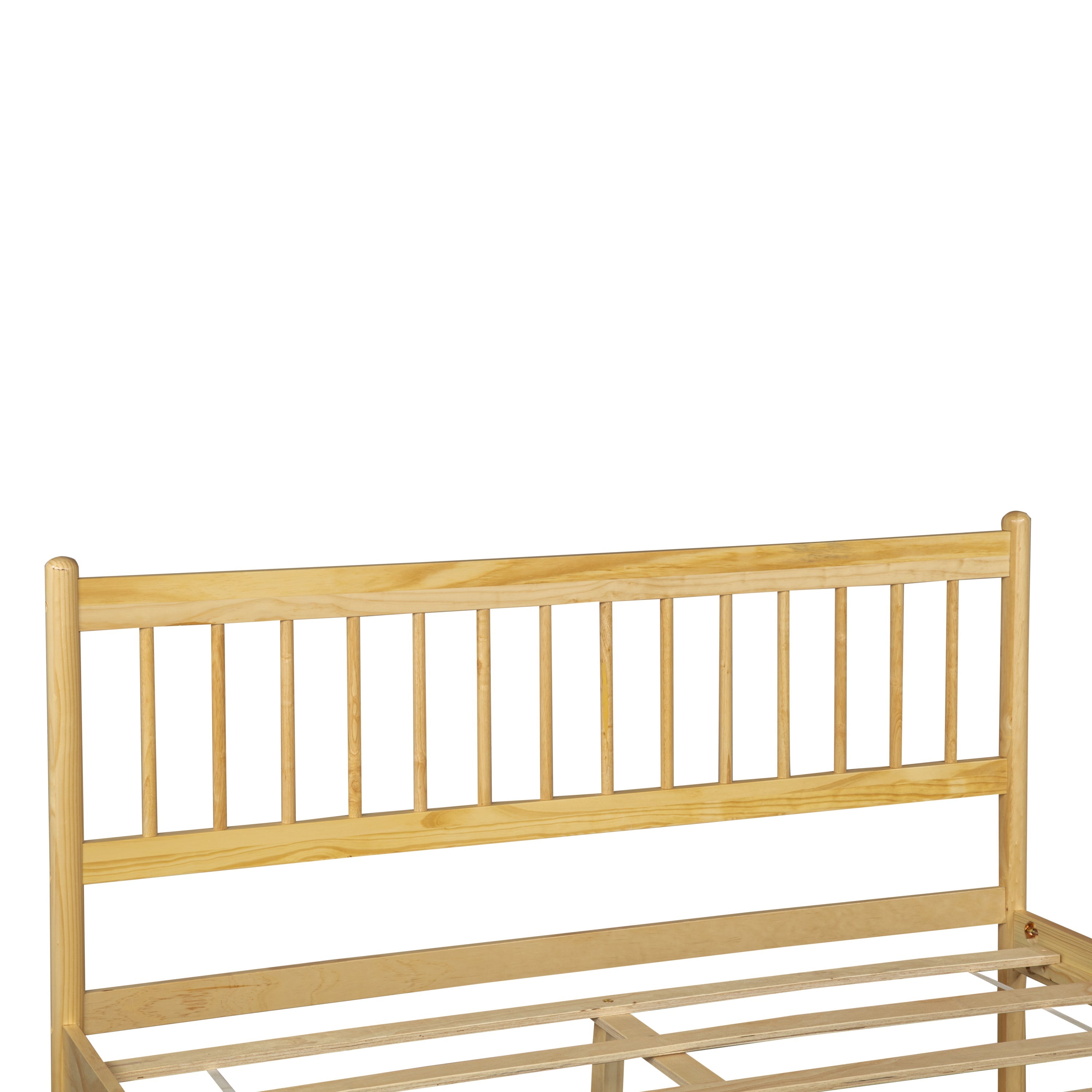 Front view of the natural pine spindle headboard on the assembled frame #Color_Natural
