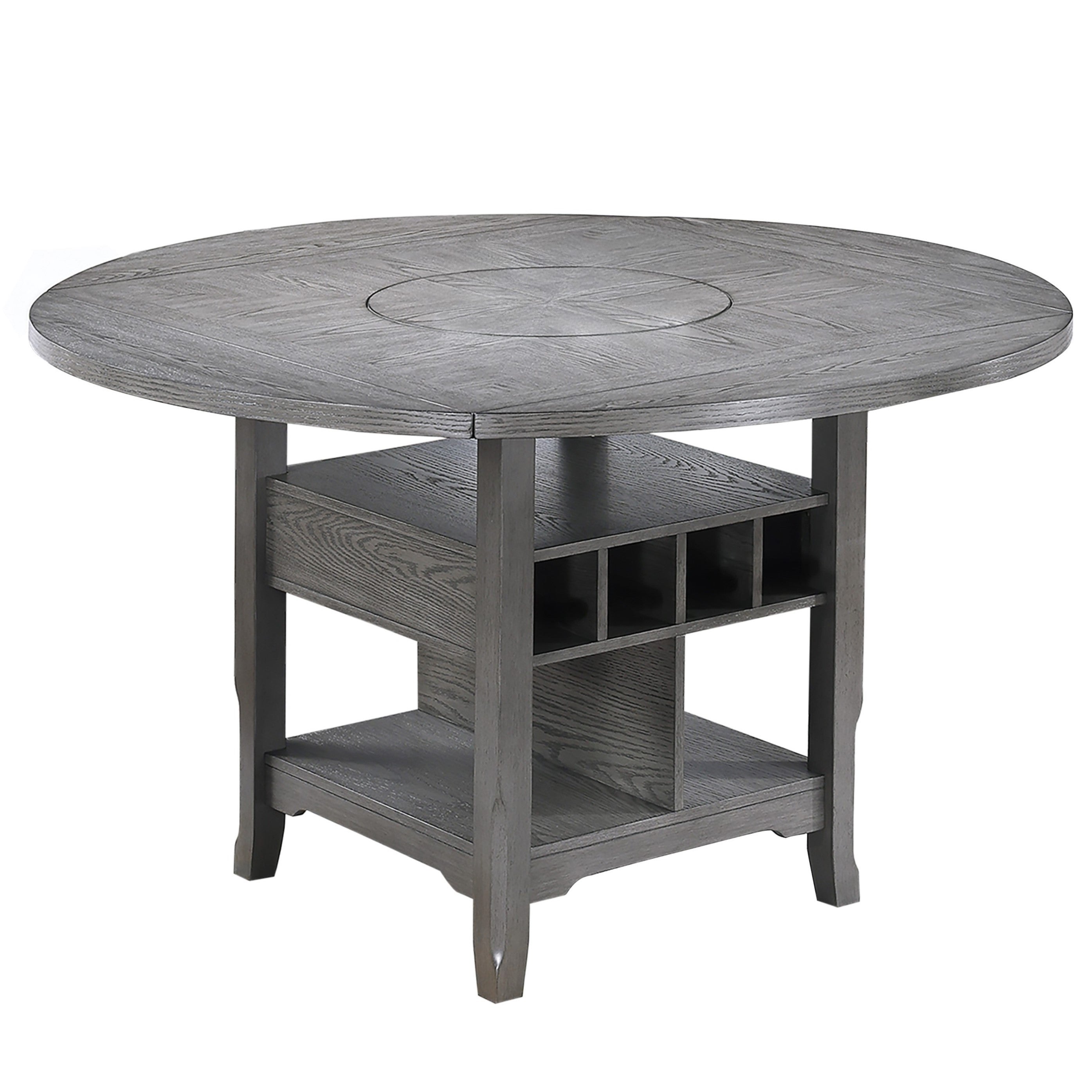 Counter Table, Gray 60-inch Round Drop-Leaf with Lazy Susan