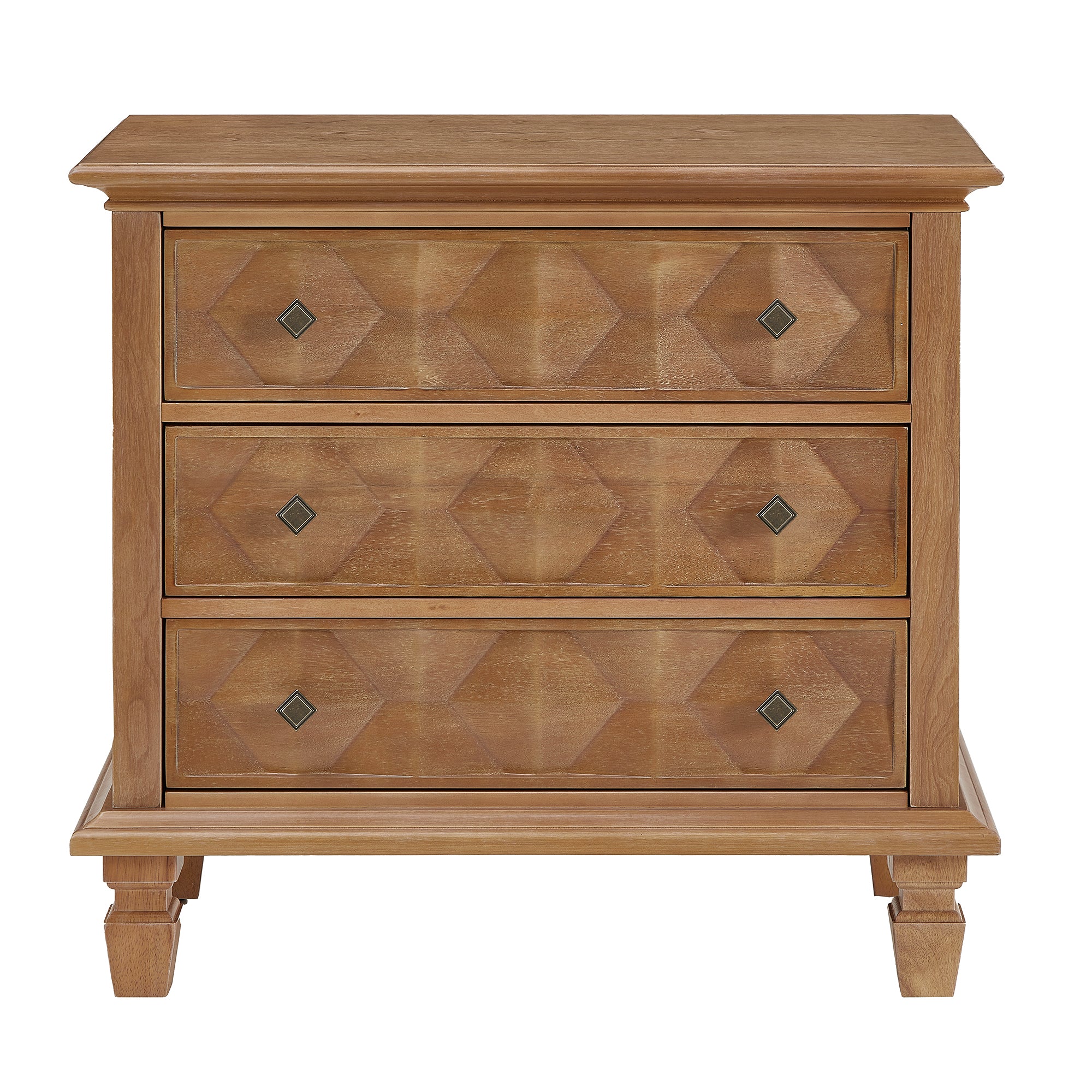 28.5 in Wide 3 Drawer Nightstand, Natural Wood Finish