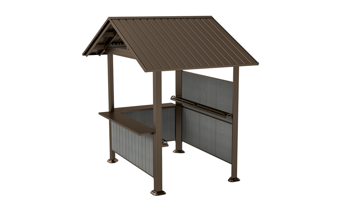 6.2x9.4 ft Brown Metal Hardtop Gazebo with Side Shelves