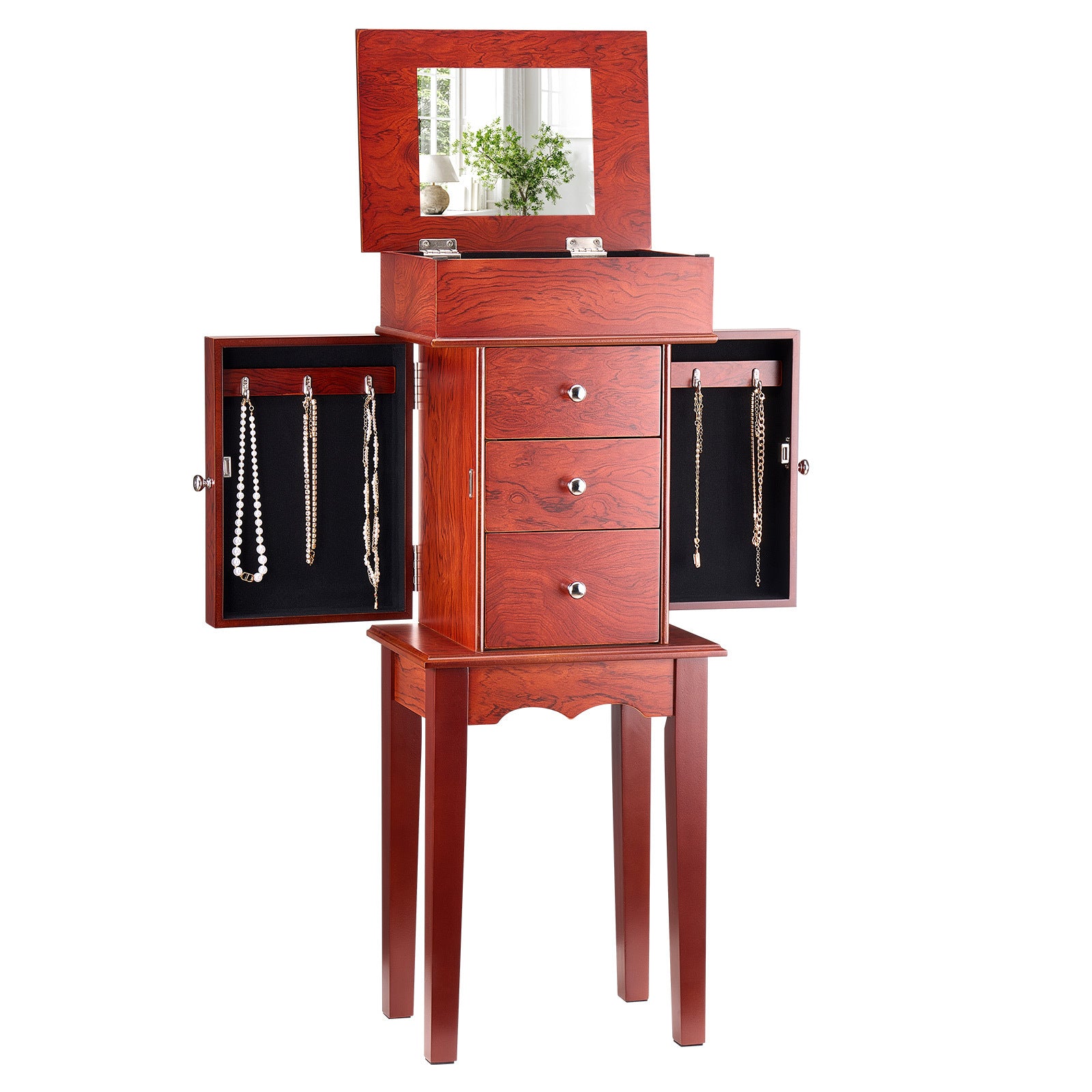 3-Drawer Jewelry Cabinet with Flip-Top Mirror