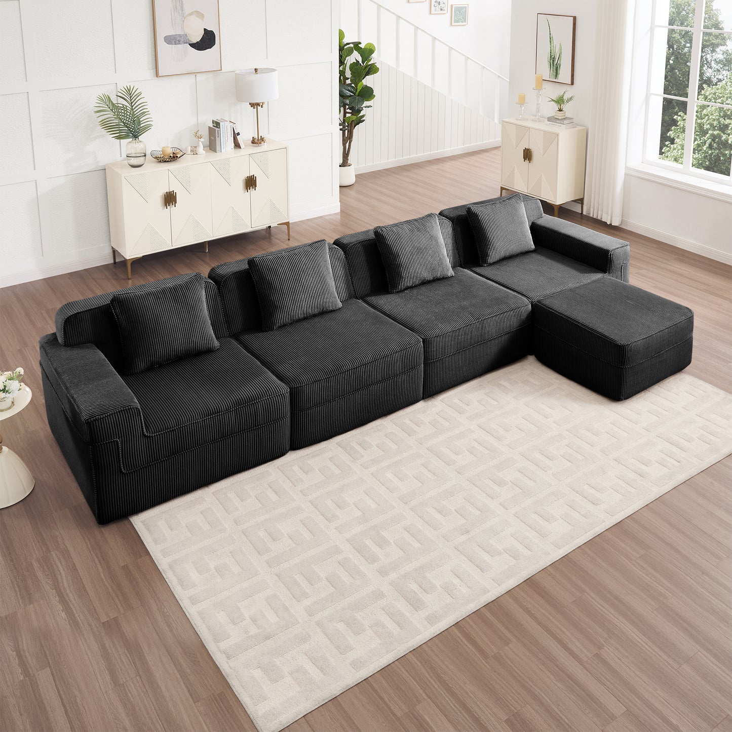 Boneless Couch – 4 Seater with Ottoman, Black