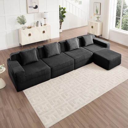 Boneless Couch – 4 Seater with Ottoman, Black