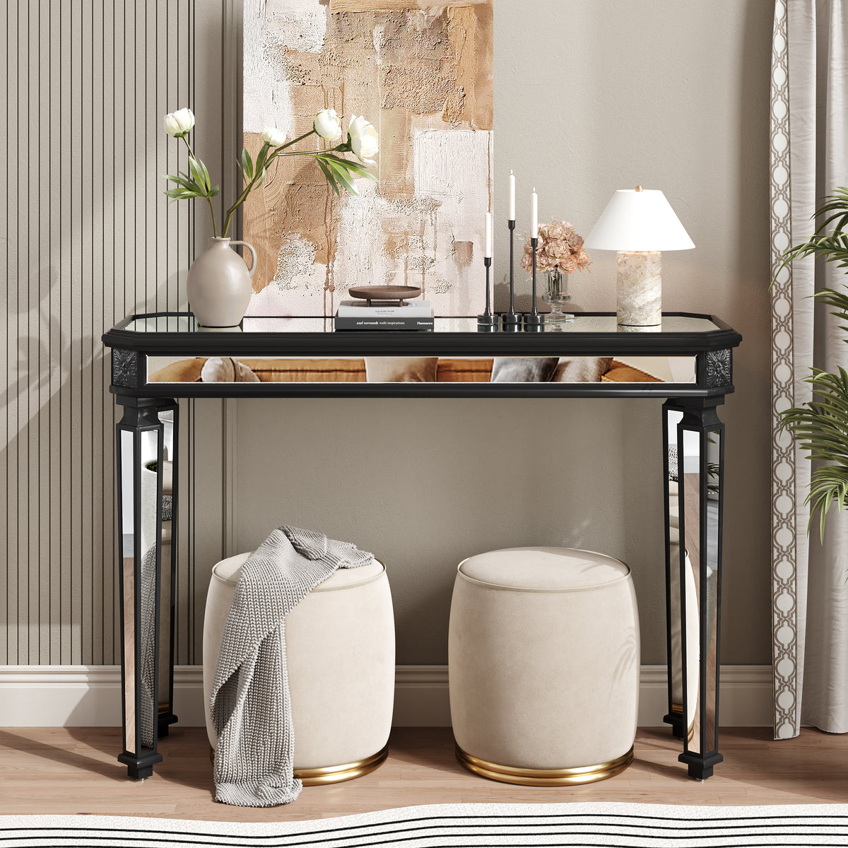 Black Entryway Console Table, 48 in Wide