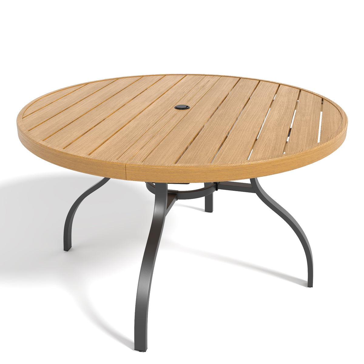 Black Metal Round Outdoor Dining Table with Umbrella Hole