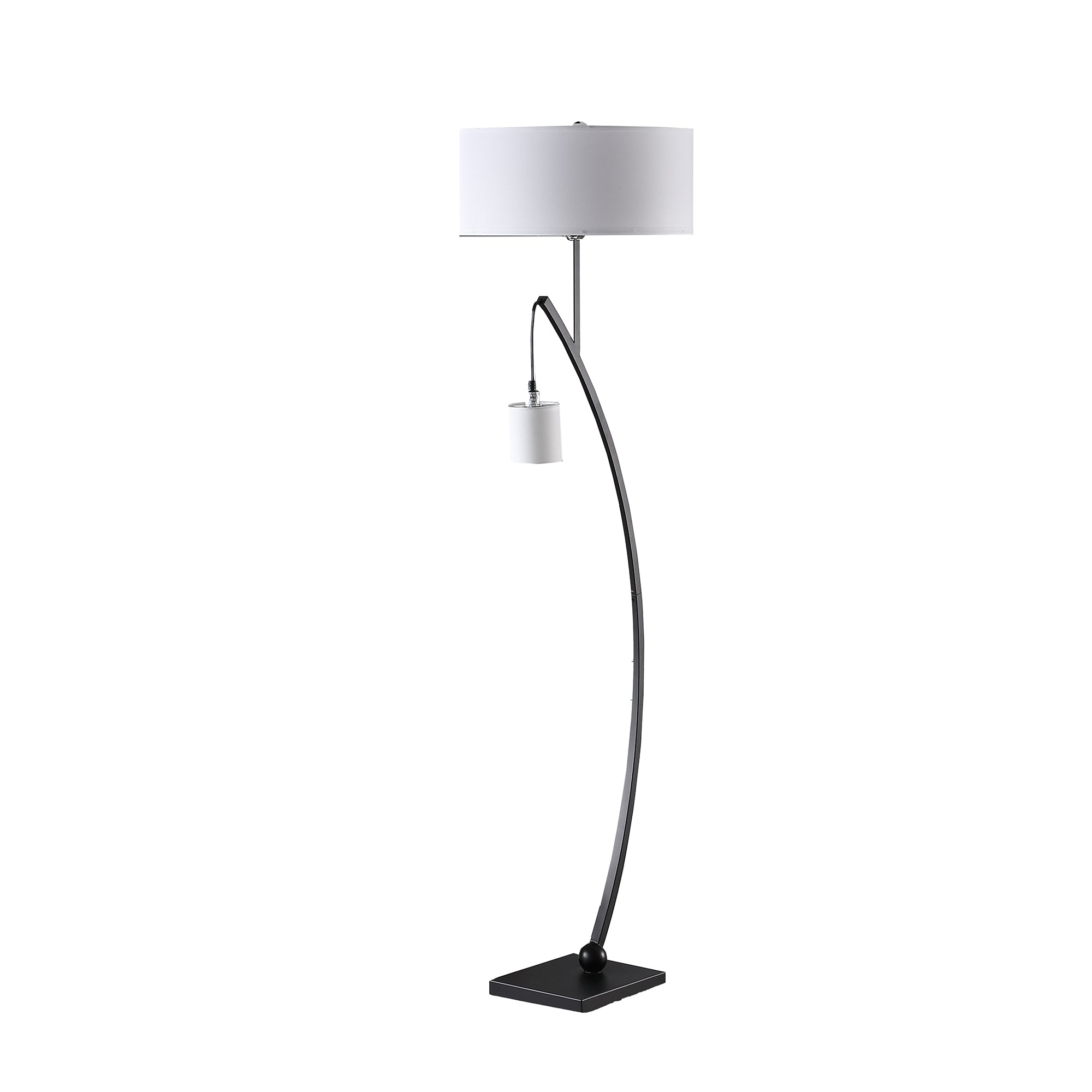 Floor Lamp, Dual Arc with Hanging Pendant Shade, Matte Black