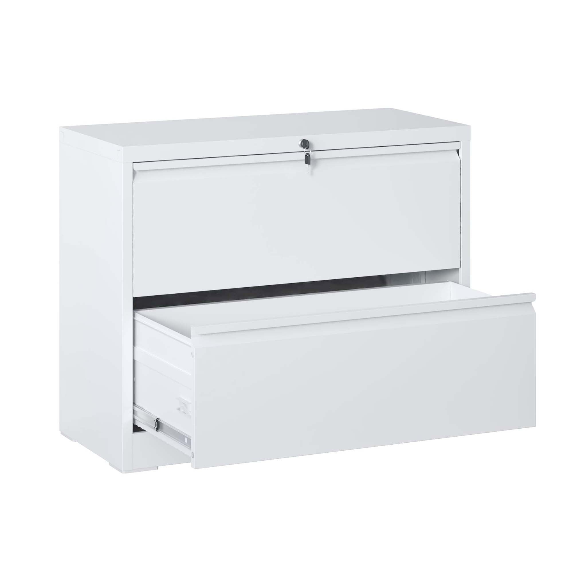 Lateral File Cabinet with Drawers, 35.4 in, White