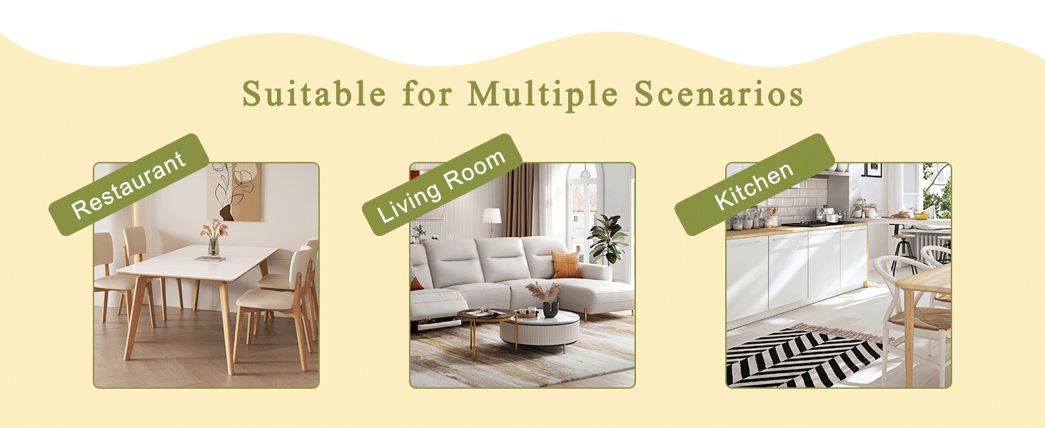 Feature graphic showing the glass dining table suited to restaurant, living room and kitchen settings