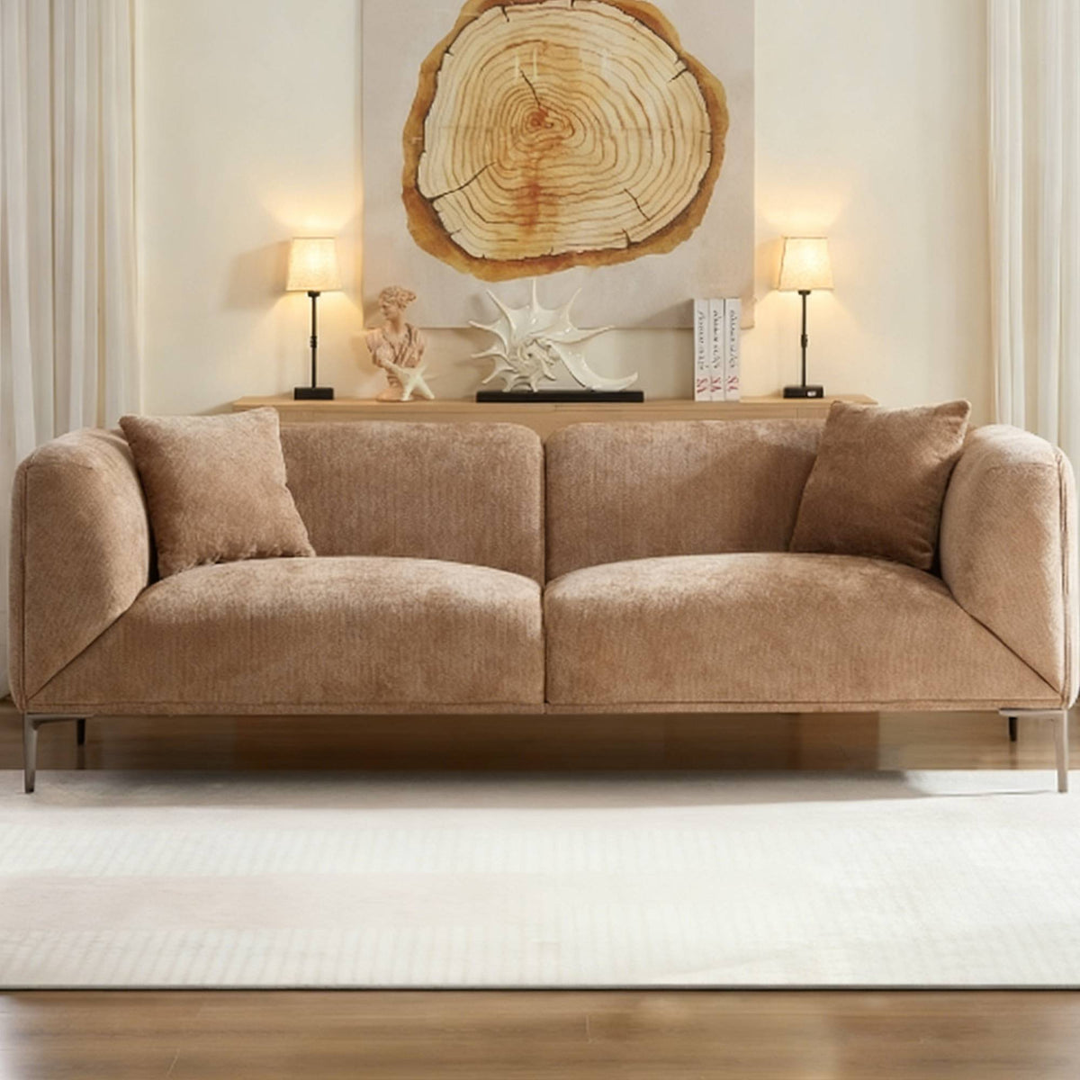 Camel Boucle 3-Seat Couch, 82.7 in Wide
