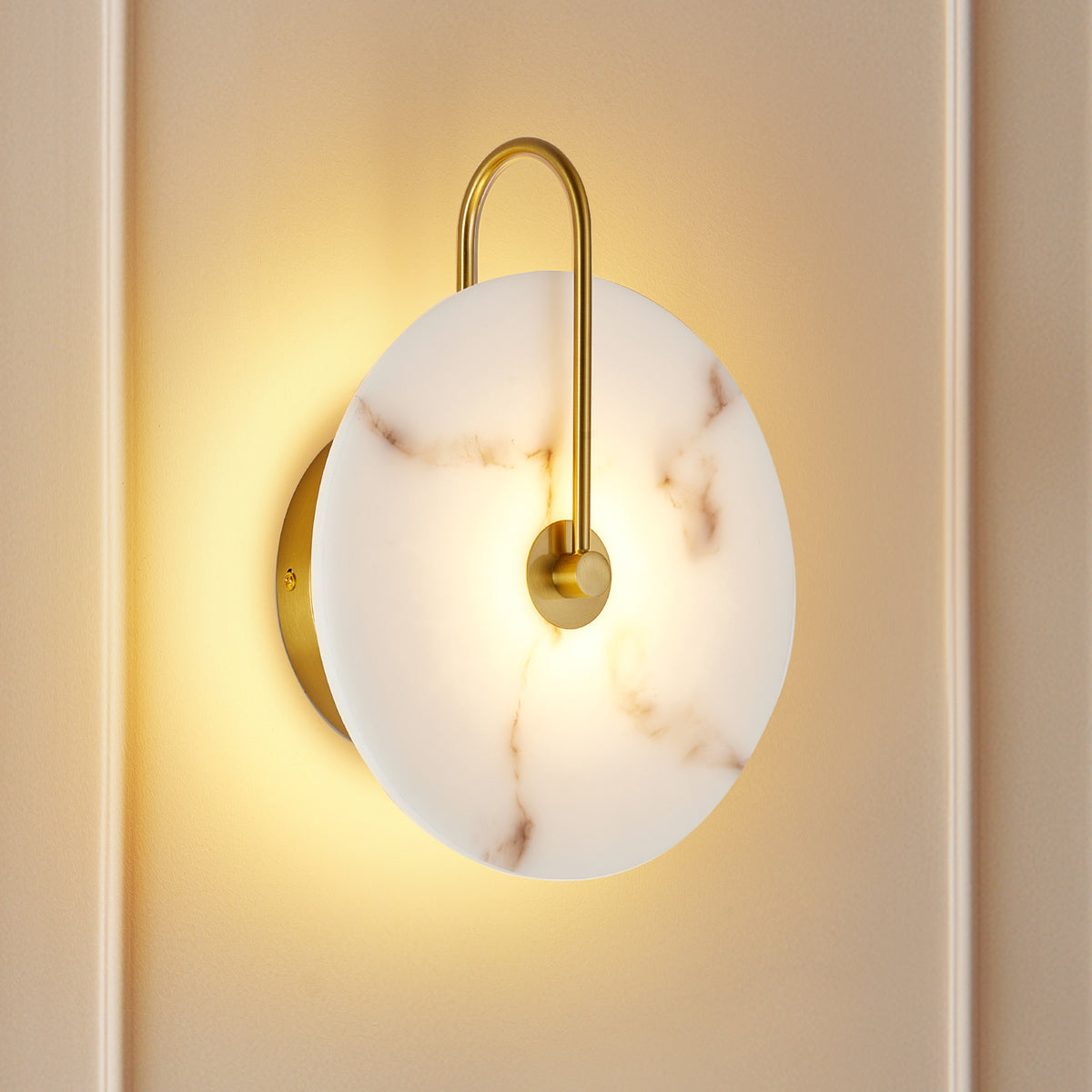 Gold Modern LED Wall Sconce, 5 in, Artificial Alabaster Shade