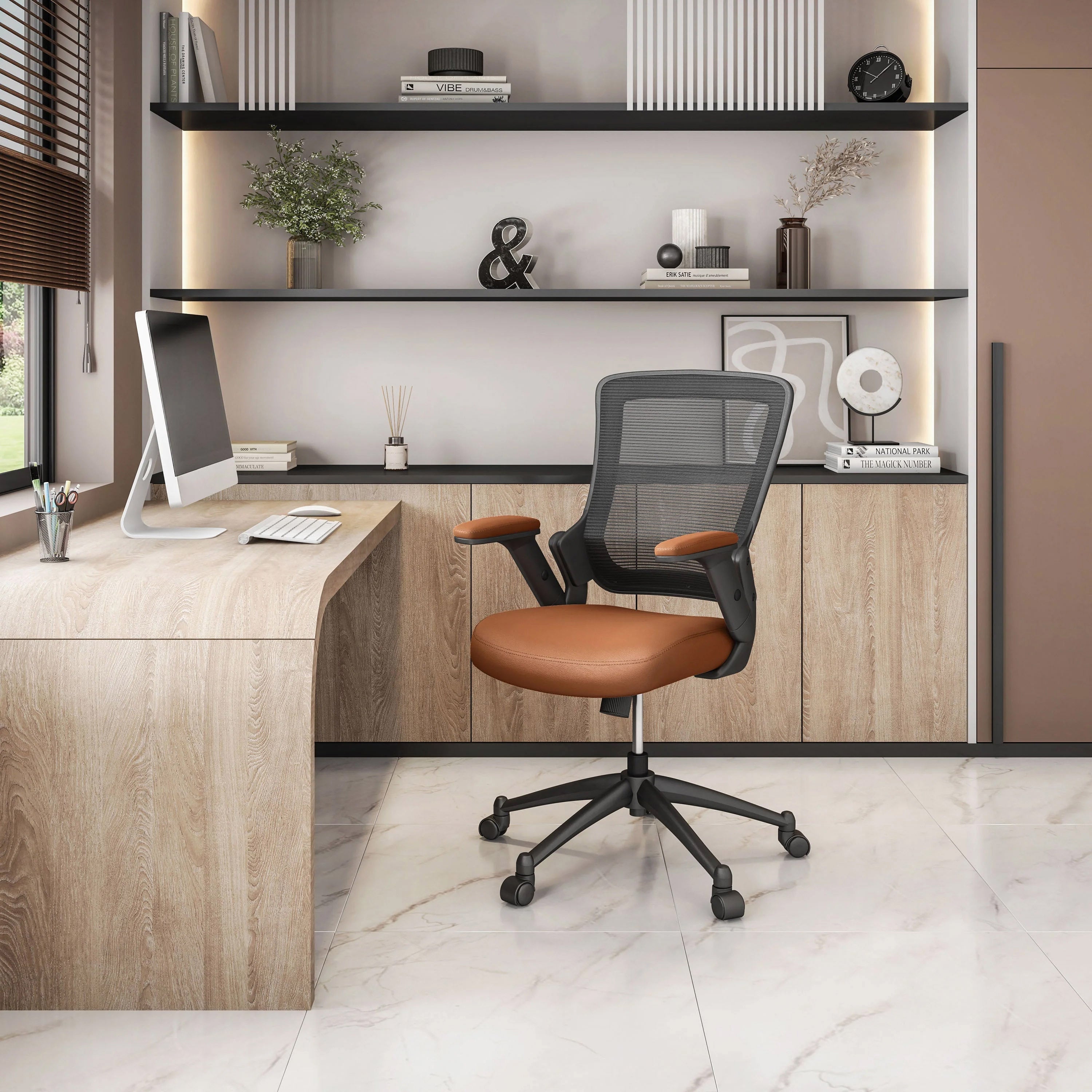 Reclining Height Adjustable Office Chair, 220 lb Capacity, Brown