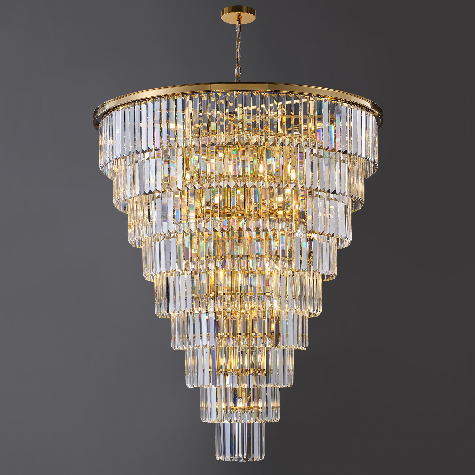 Chandelier with Tiered Crystal Tubes, 45-Light, Gold Finish
