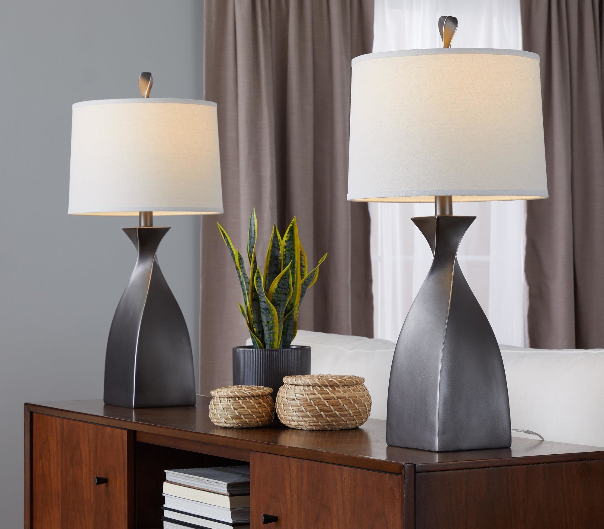 Table Lamp with Linen Shade in Grey