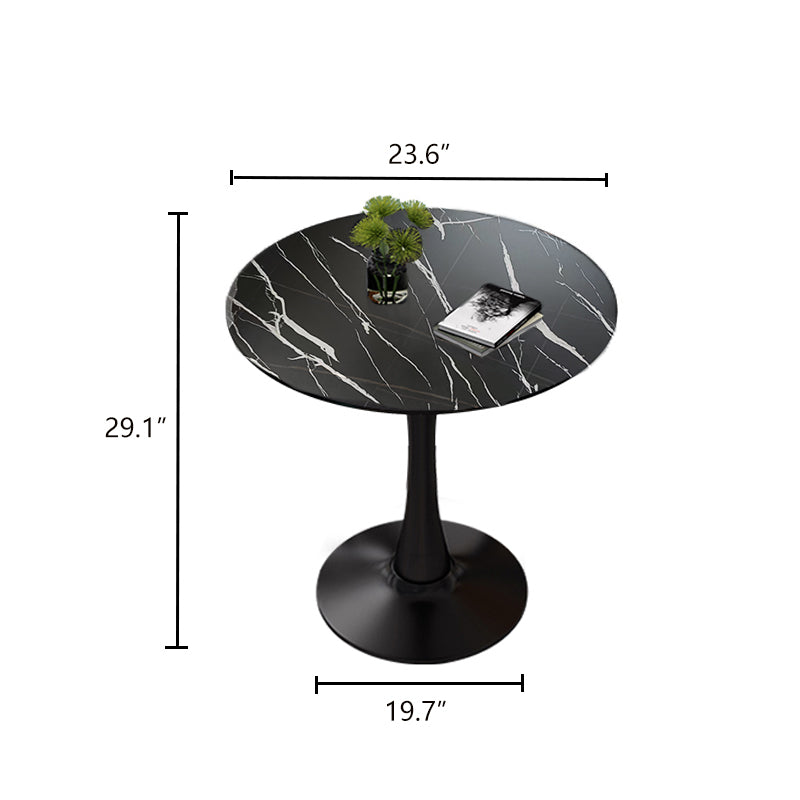 Dimension diagram of black marble round bistro table, top 23.6 inches wide, 29.1 inches tall