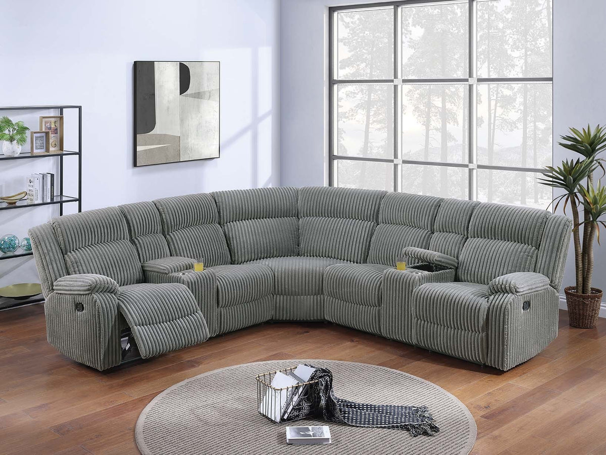 Gray Corduroy Reclining Sectional, Smoke
