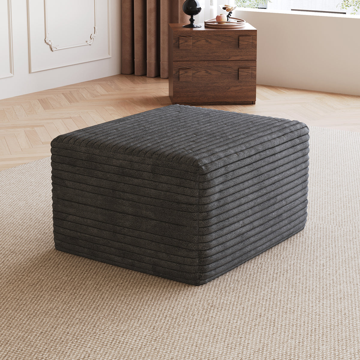 Dark Gray Corduroy Ottoman, 25.6 in