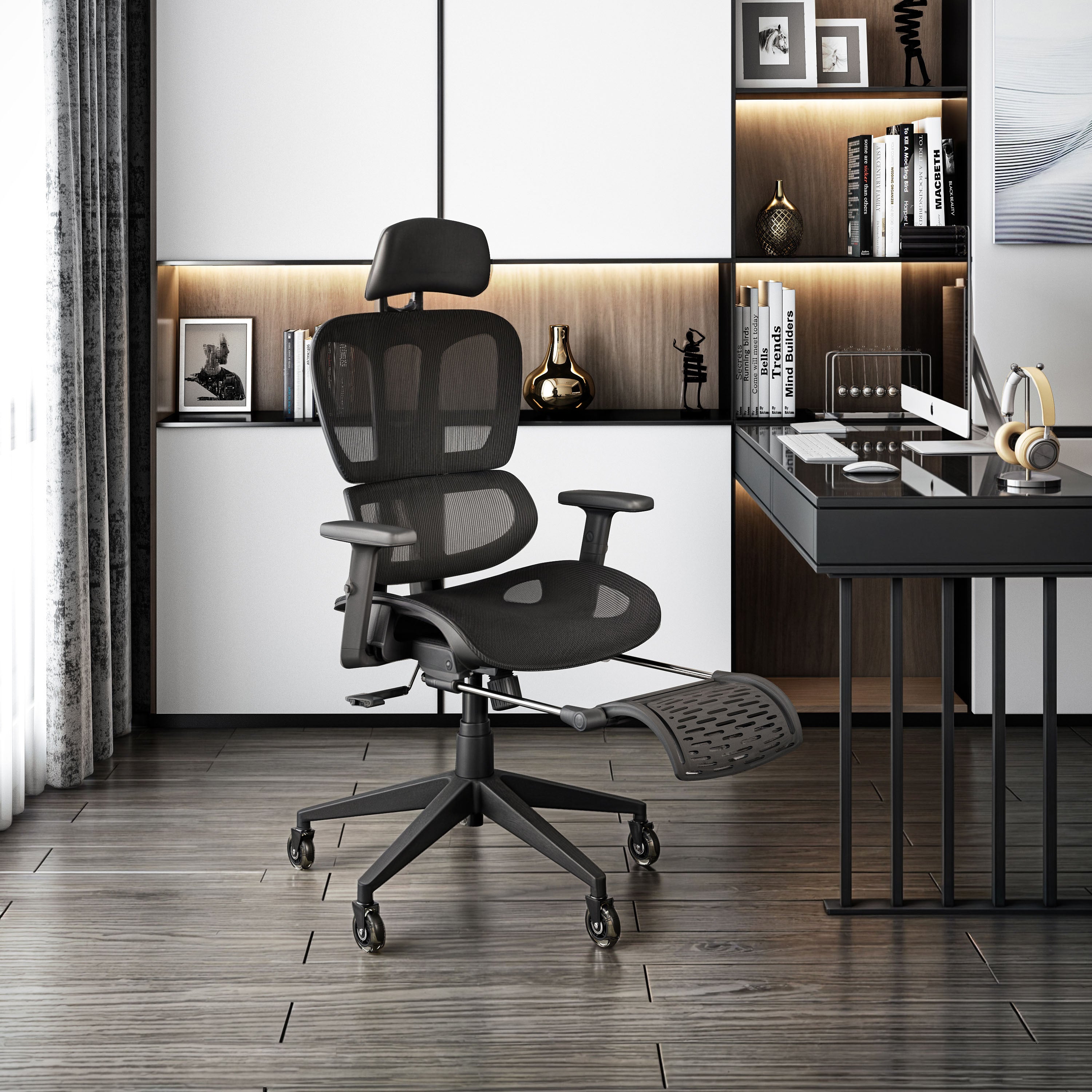 Lumbar Support Reclining Office Chair with Lock, 26.5 in, Black
