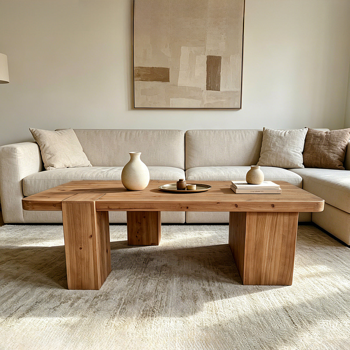 Walnut Solid Wood Rectangular Coffee Table, 47.2 in