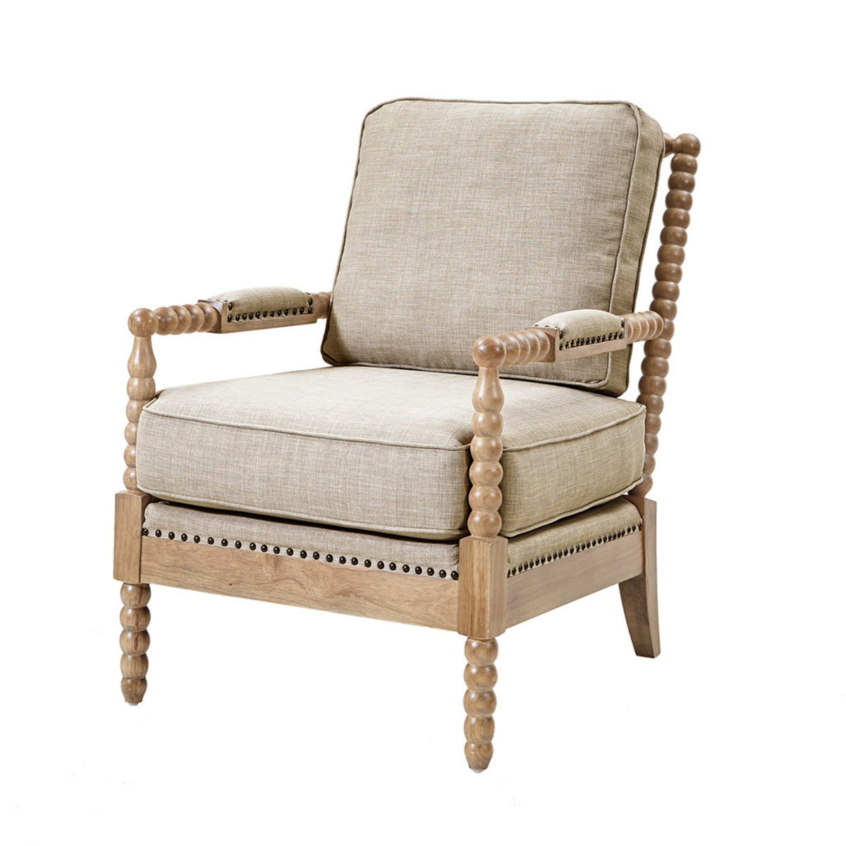 Light Gray Accent Chair, Nailhead Trim